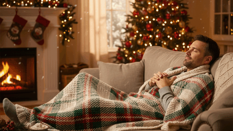 Man relaxing during holiday season practicing self-care