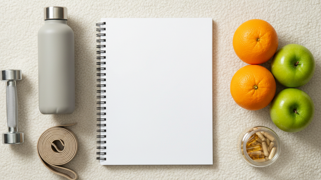 Wellness planning setup with fitness and nutrition tools for a 30-day January reset