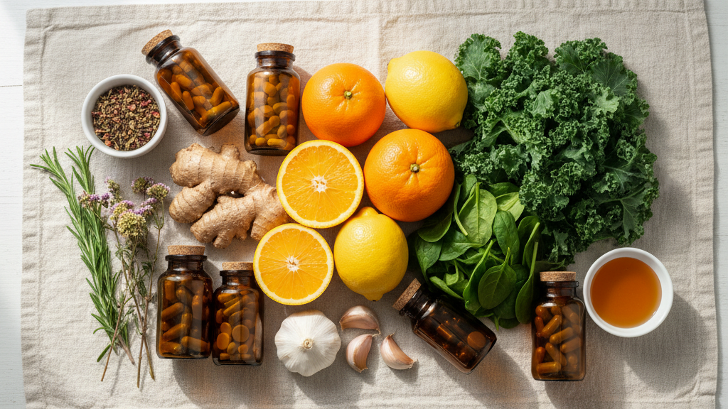 Unbranded vitamin capsules and nutritional elements supporting immunity
